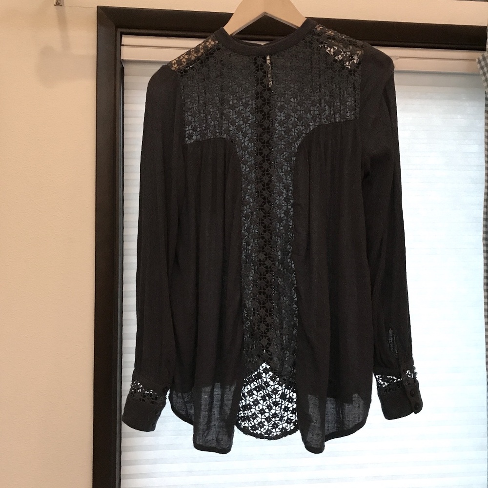 Free People Lace Button up Blouse